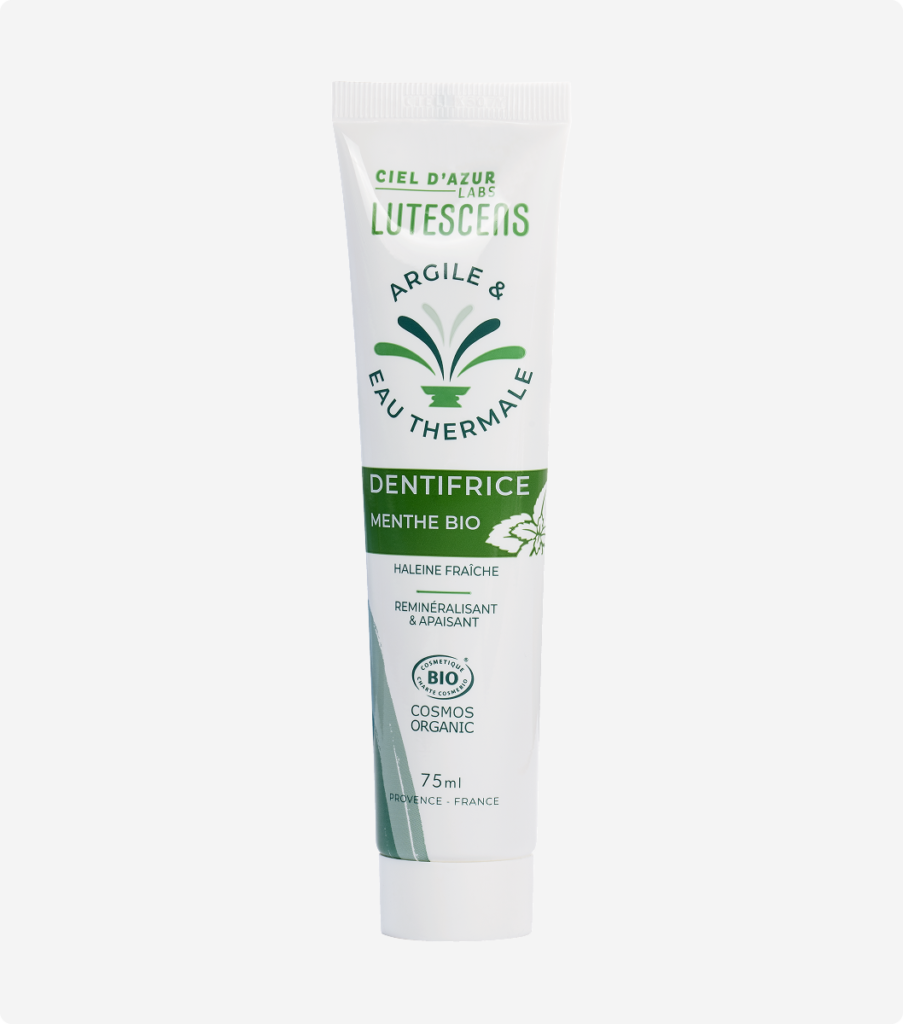 zoom dentifrice parfum menthe à l'argile et à l'eau thermale de la marque Lutescens