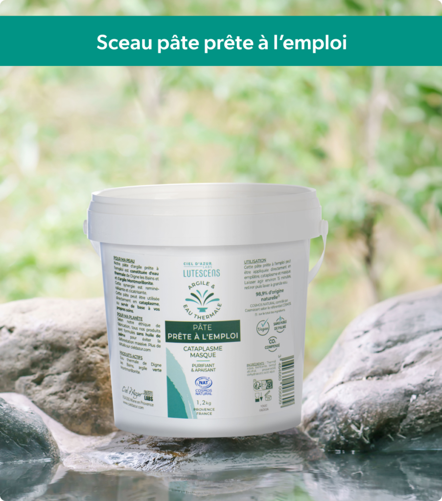 seau pâte d'argile verte et eau thermale prête à l'emploi