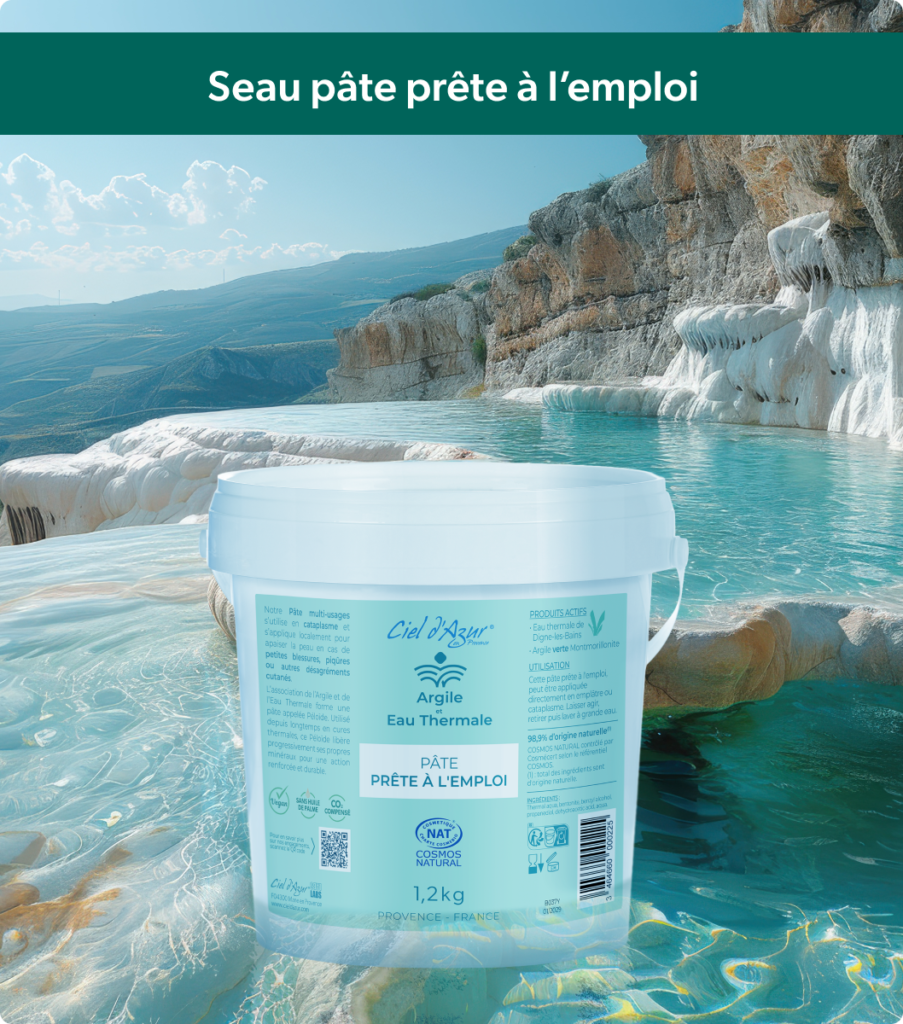 Seau pâte d'argile verte et eau thermale prête à l'emploi de la marque Argile et Eau Thermale